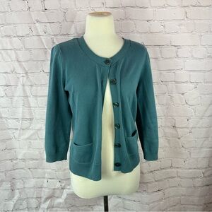 J. Jill dusty Teal Button-Up Cardigan sweater women S layer minimalist
